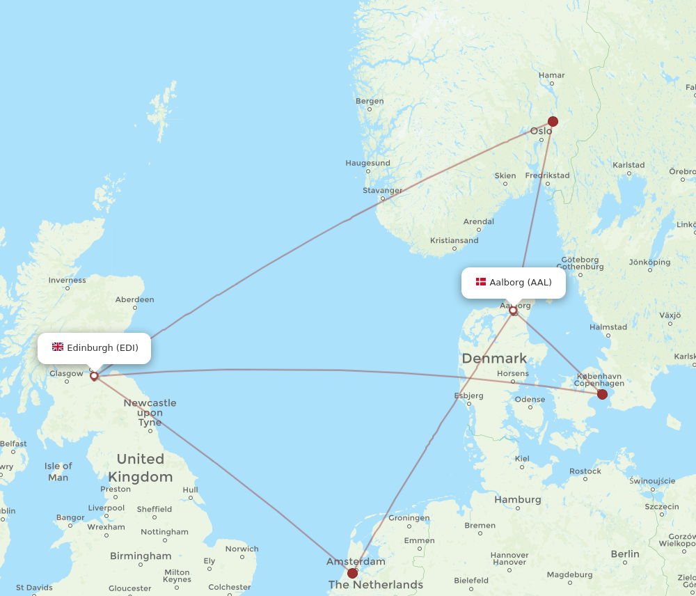 EDI to AAL flights and routes map