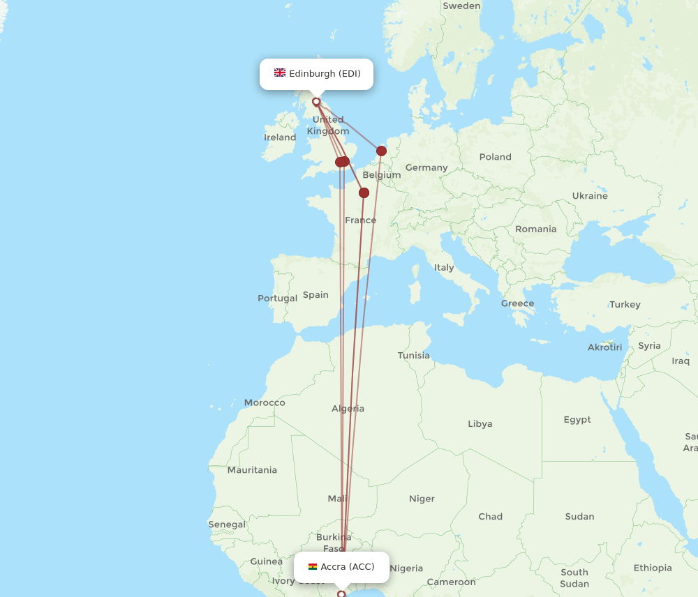 EDI to ACC flights and routes map