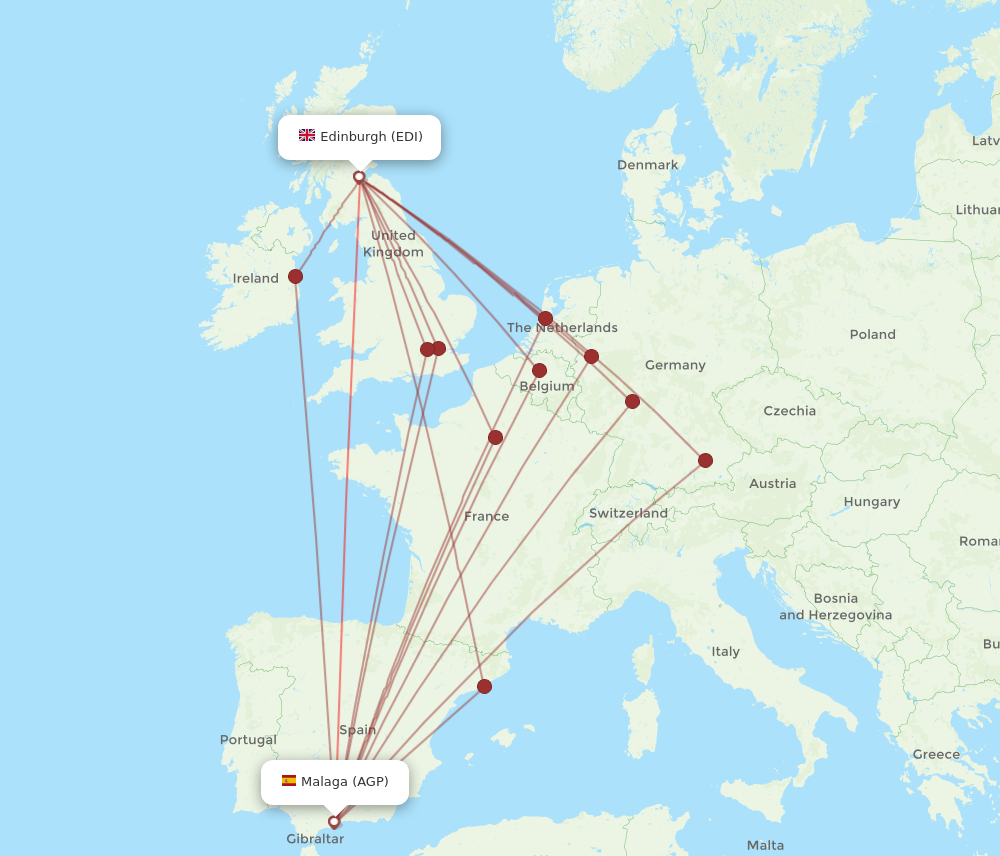EDI to AGP flights and routes map
