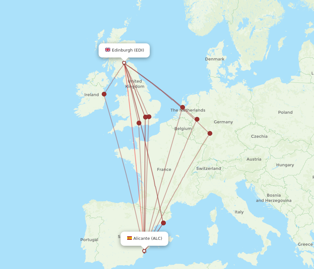 EDI to ALC flights and routes map