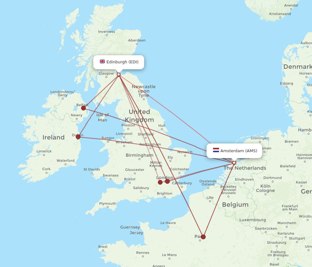 EDI to AMS flights and routes map