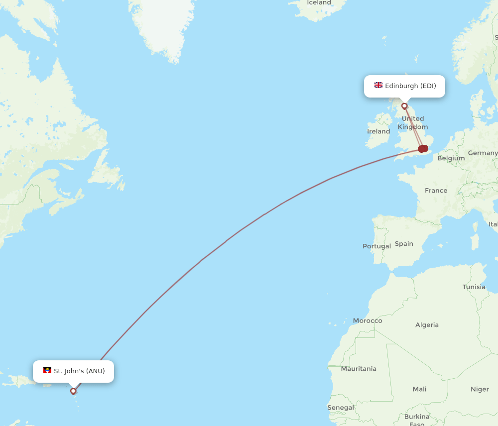 EDI to ANU flights and routes map