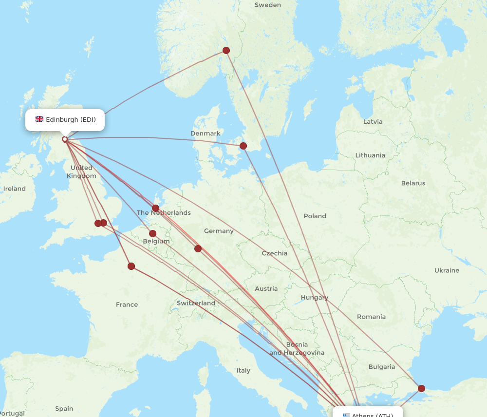 EDI to ATH flights and routes map