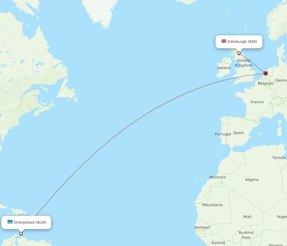 EDI to AUA flights and routes map