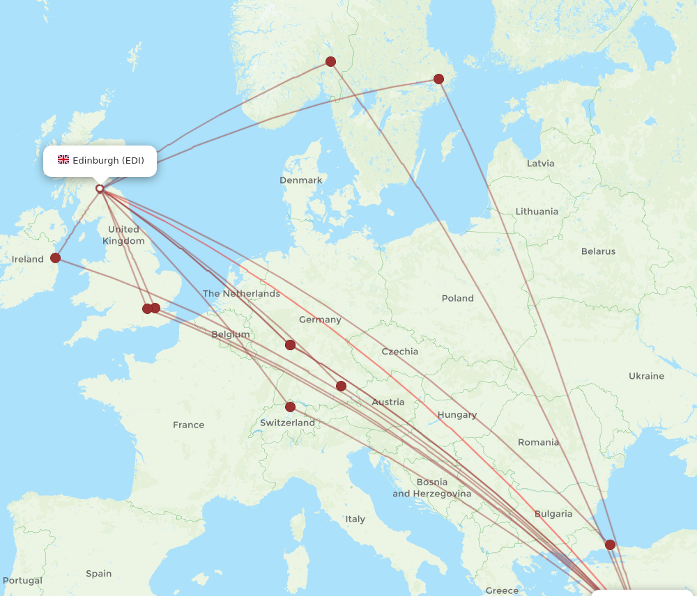 EDI to AYT flights and routes map