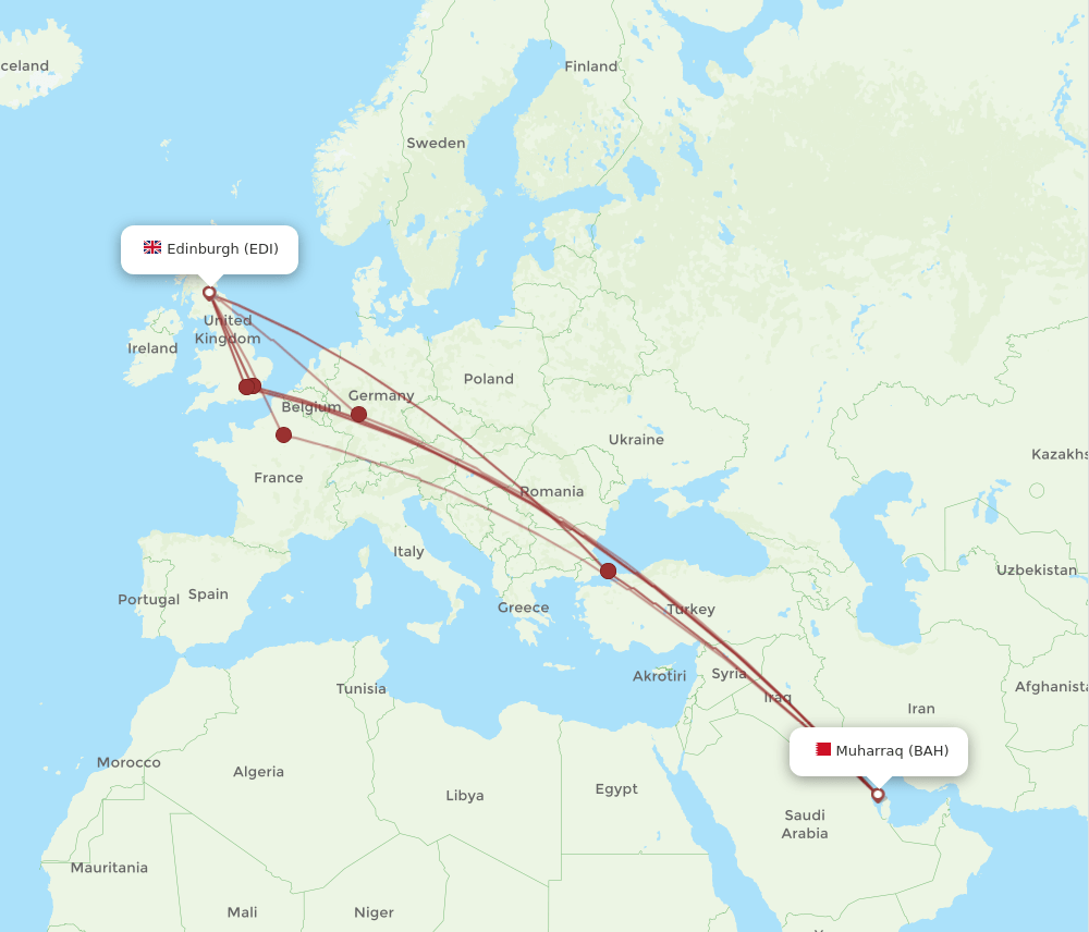 EDI-BAH flight routes