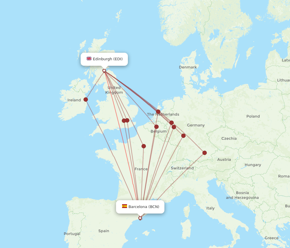EDI to BCN flights and routes map