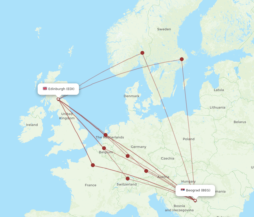 EDI-BEG flight routes
