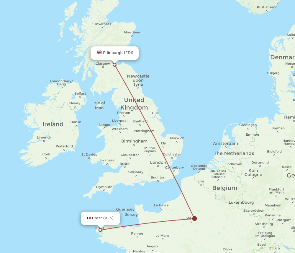 EDI-BES flight routes
