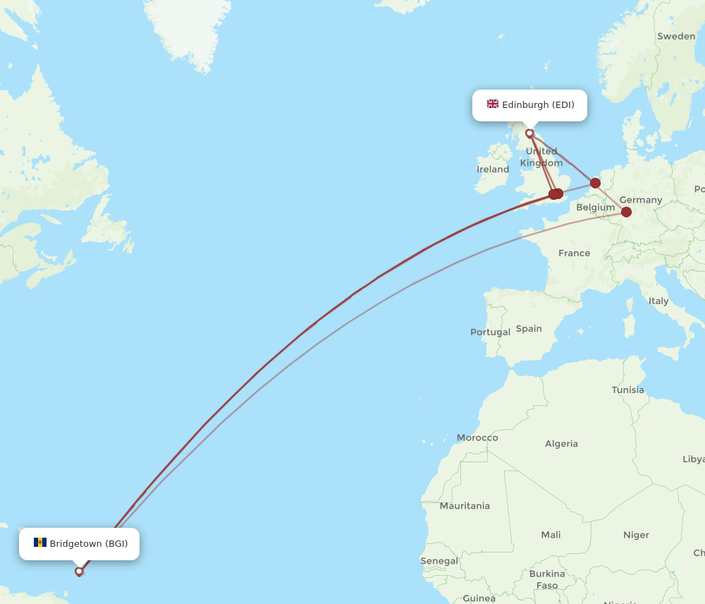EDI-BGI flight routes