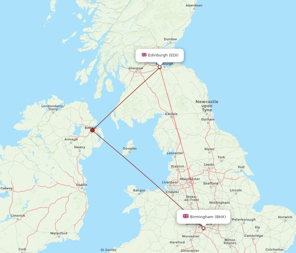 EDI to BHX flights and routes map