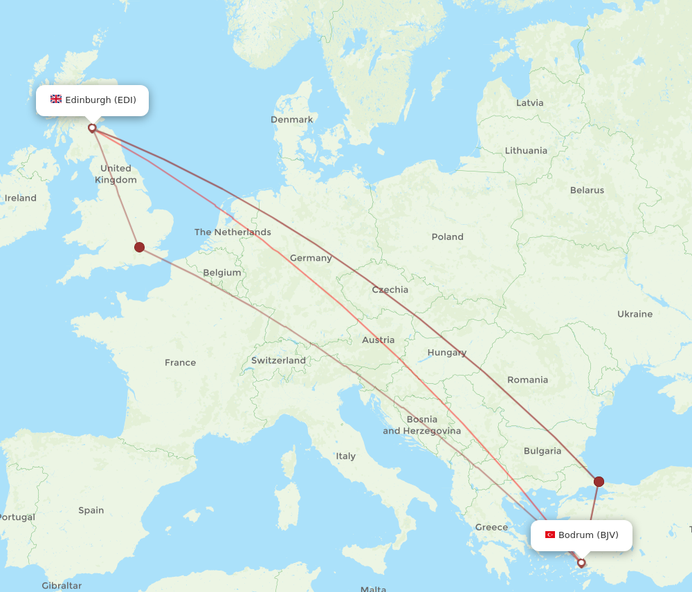 EDI to BJV flights and routes map
