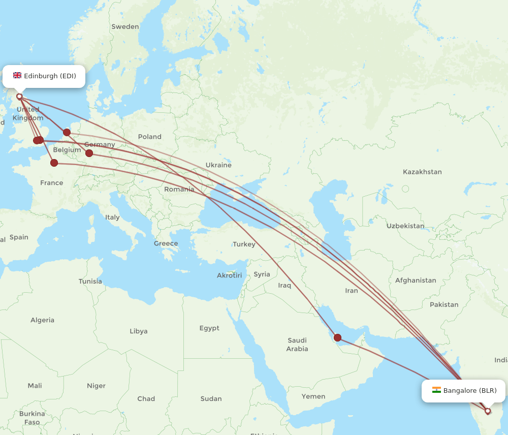 EDI-BLR flight routes
