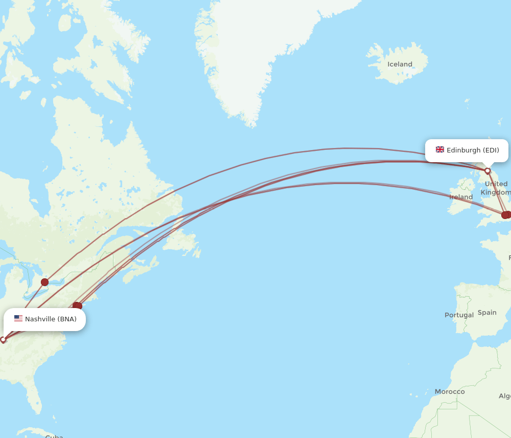 EDI to BNA flights and routes map