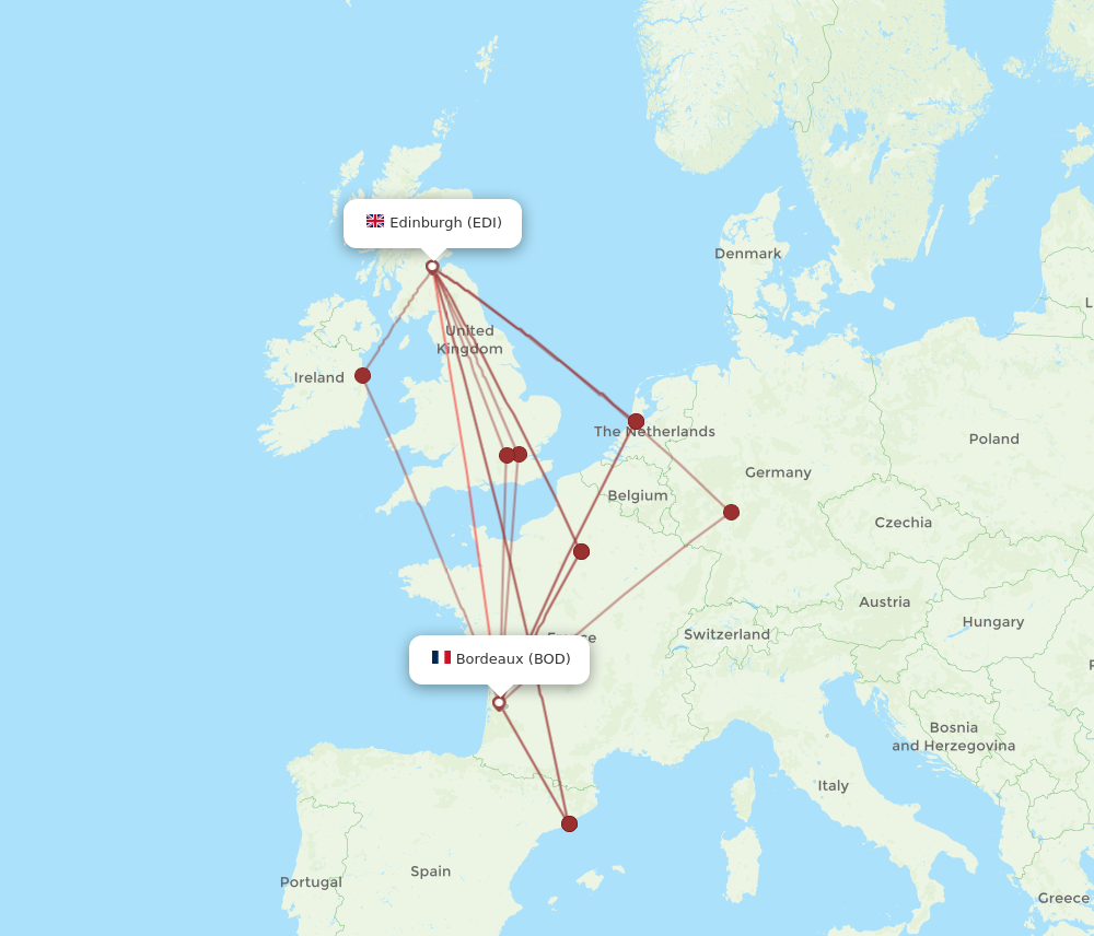 EDI to BOD flights and routes map