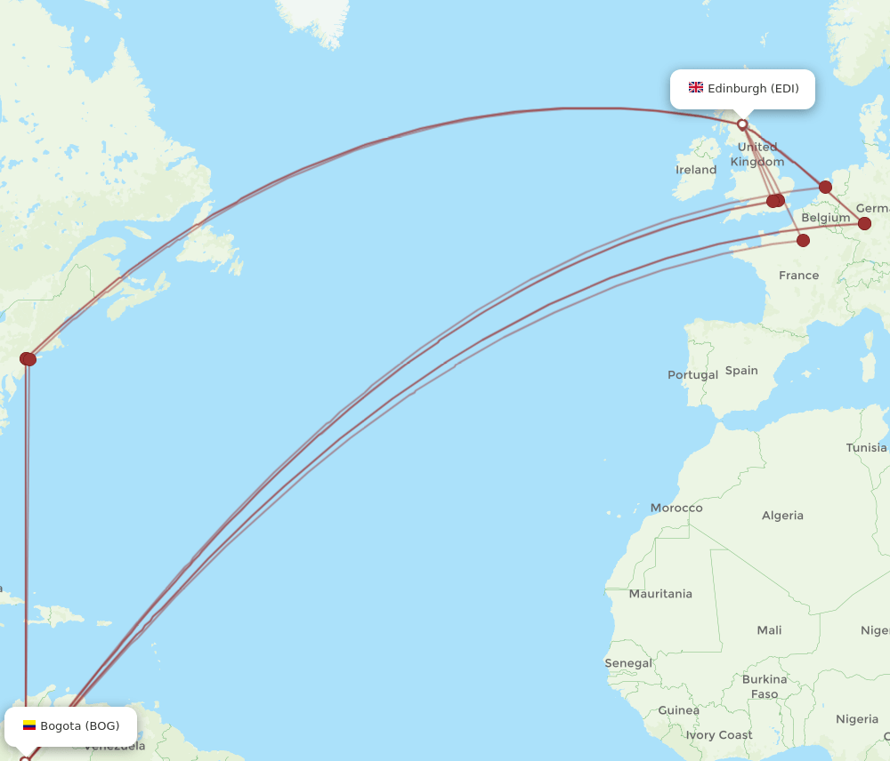 EDI-BOG flight routes