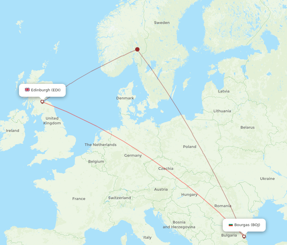 EDI to BOJ flights and routes map