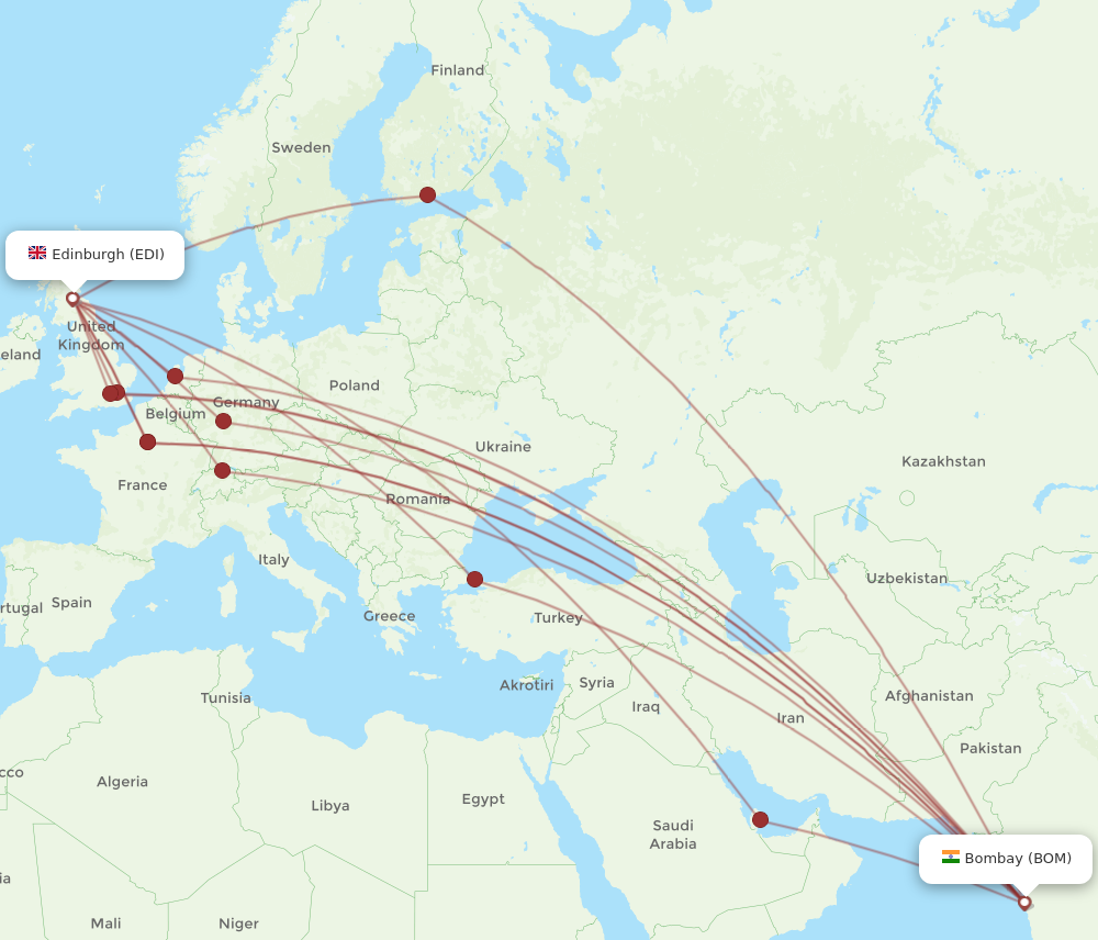 EDI to BOM flights and routes map