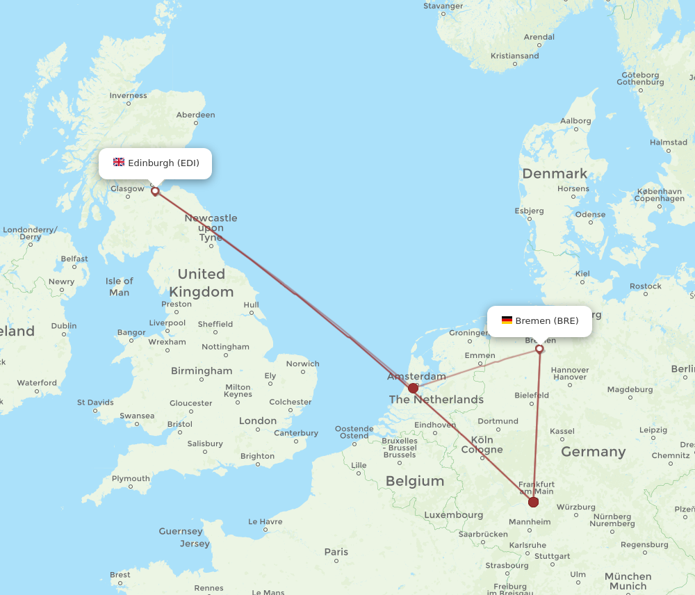 EDI to BRE flights and routes map
