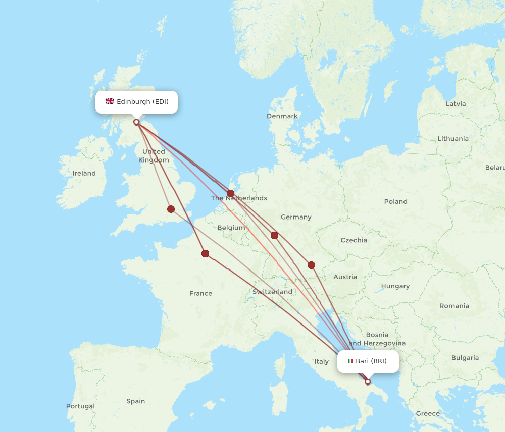 EDI to BRI flights and routes map