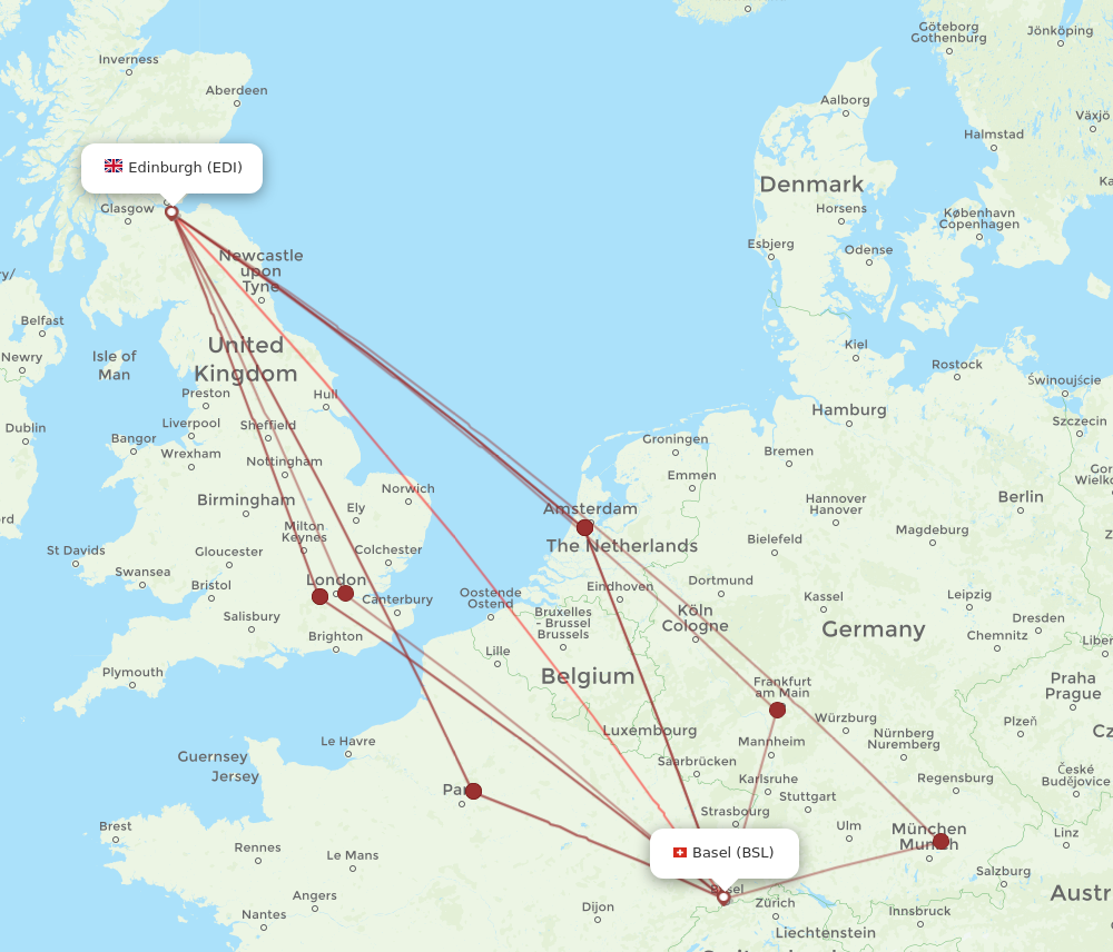EDI to BSL flights and routes map