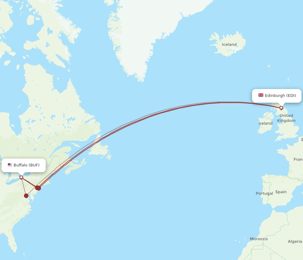 EDI to BUF flights and routes map