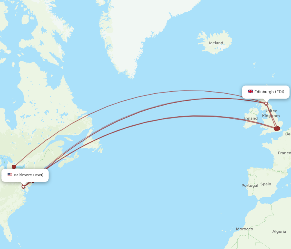 EDI to BWI flights and routes map