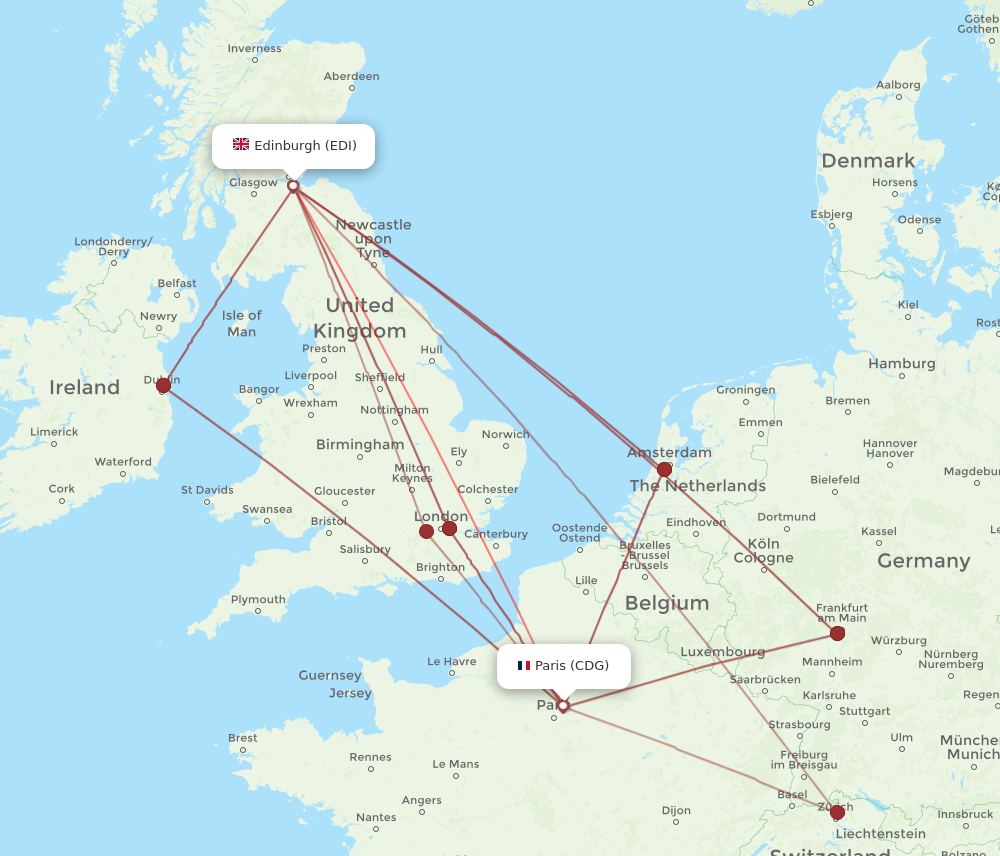 EDI to CDG flights and routes map