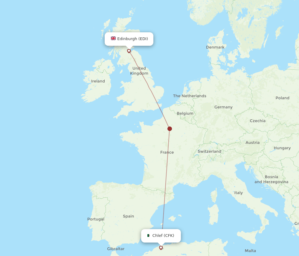Edinburgh - Chlef route map and flight paths