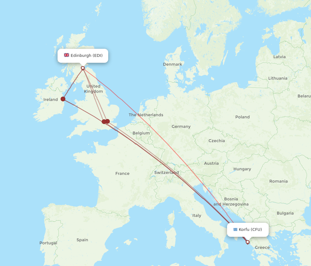 EDI to CFU flights and routes map