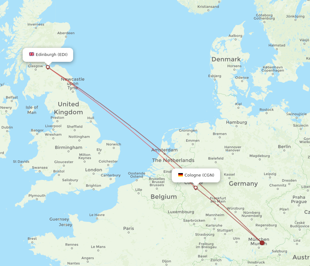 EDI to CGN flights and routes map