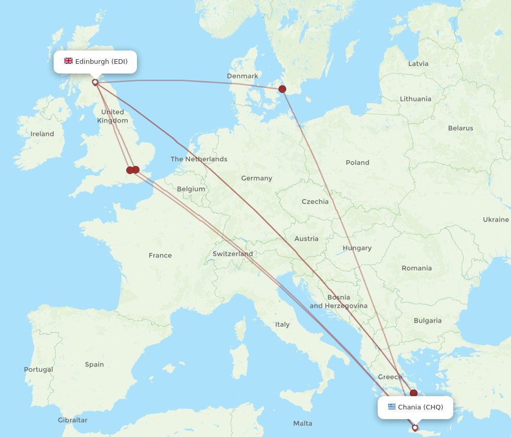 EDI to CHQ flights and routes map