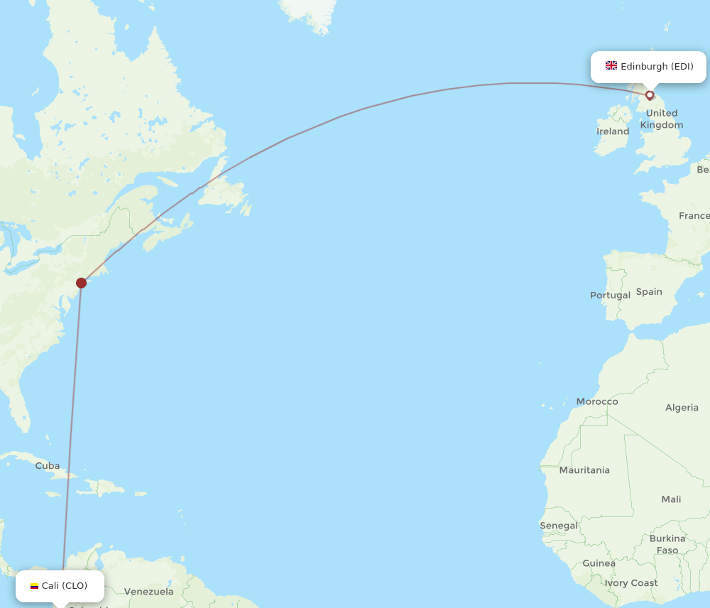 EDI to CLO flights and routes map