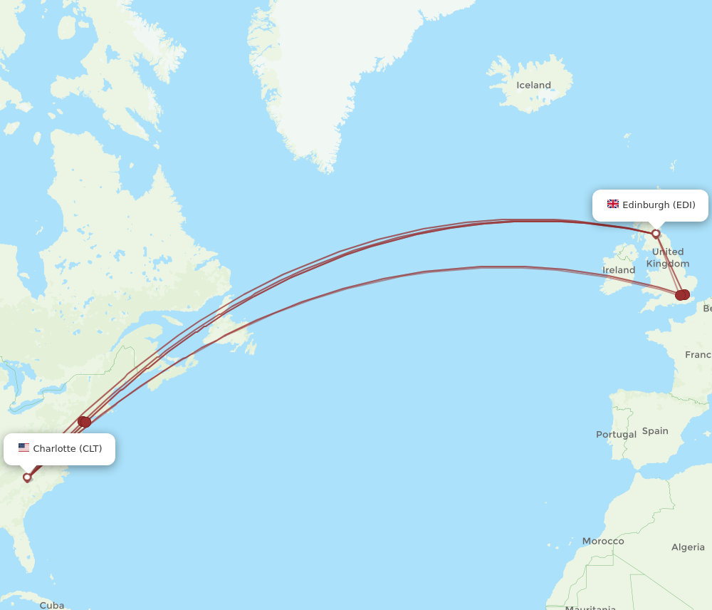 EDI to CLT flights and routes map
