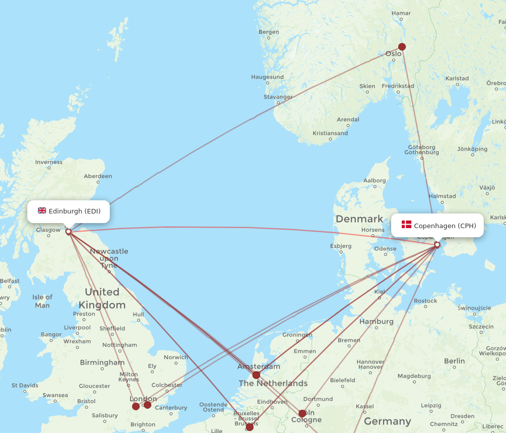 EDI to CPH flights and routes map