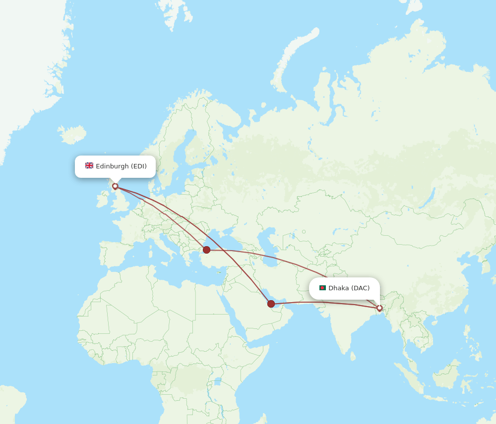 EDI-DAC flight routes