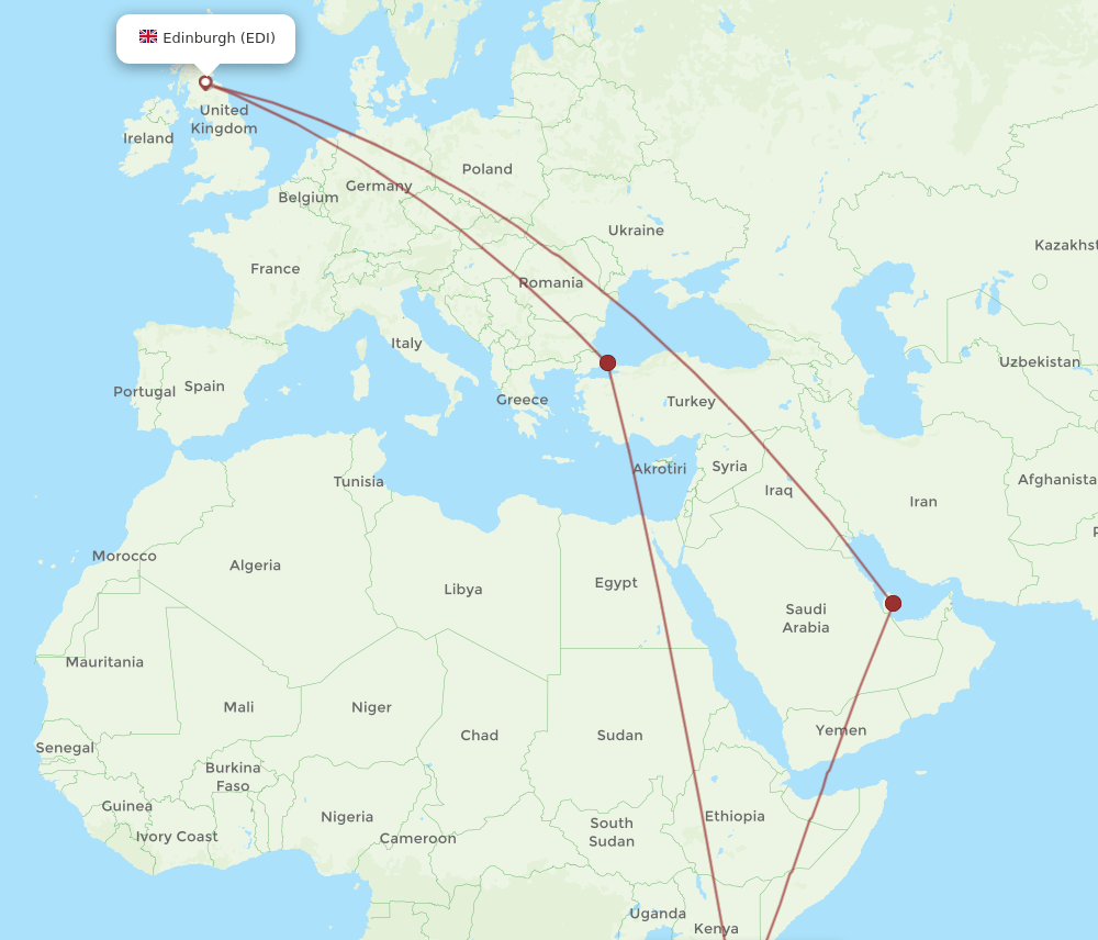 EDI-DAR flight routes