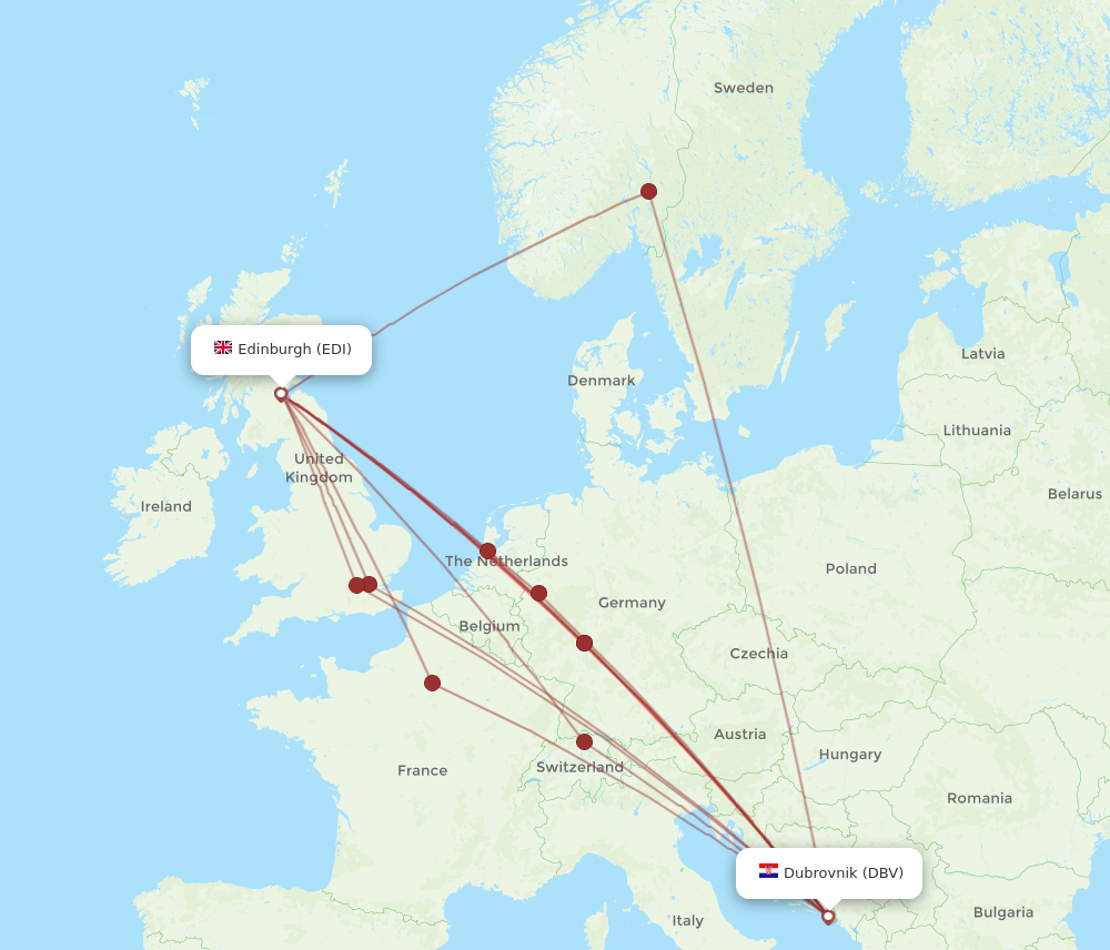 EDI to DBV flights and routes map