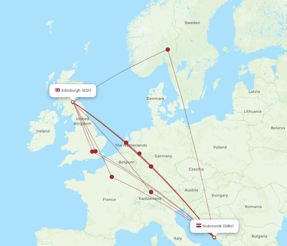 EDI-DBV flight routes