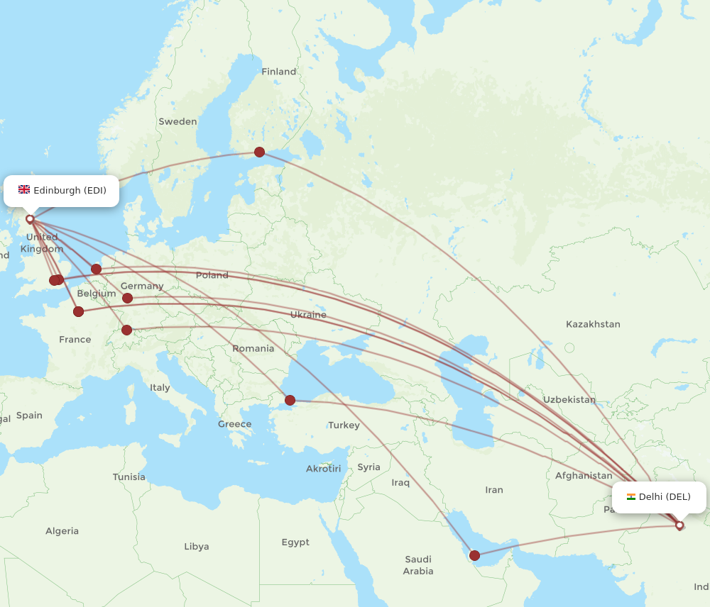 EDI to DEL flights and routes map