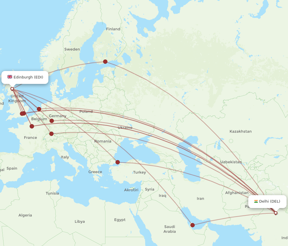 EDI-DEL flight routes