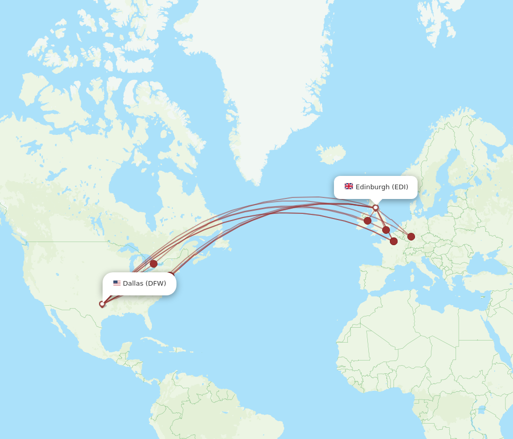 EDI to DFW flights and routes map