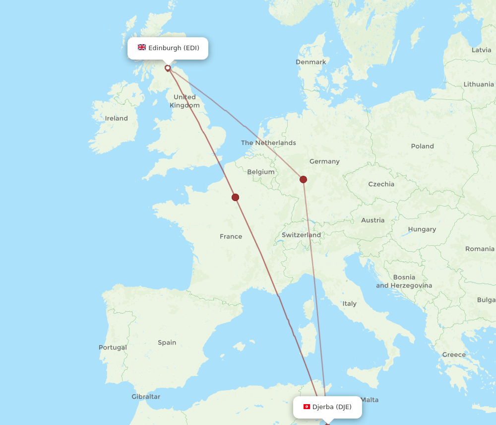 EDI to DJE flights and routes map