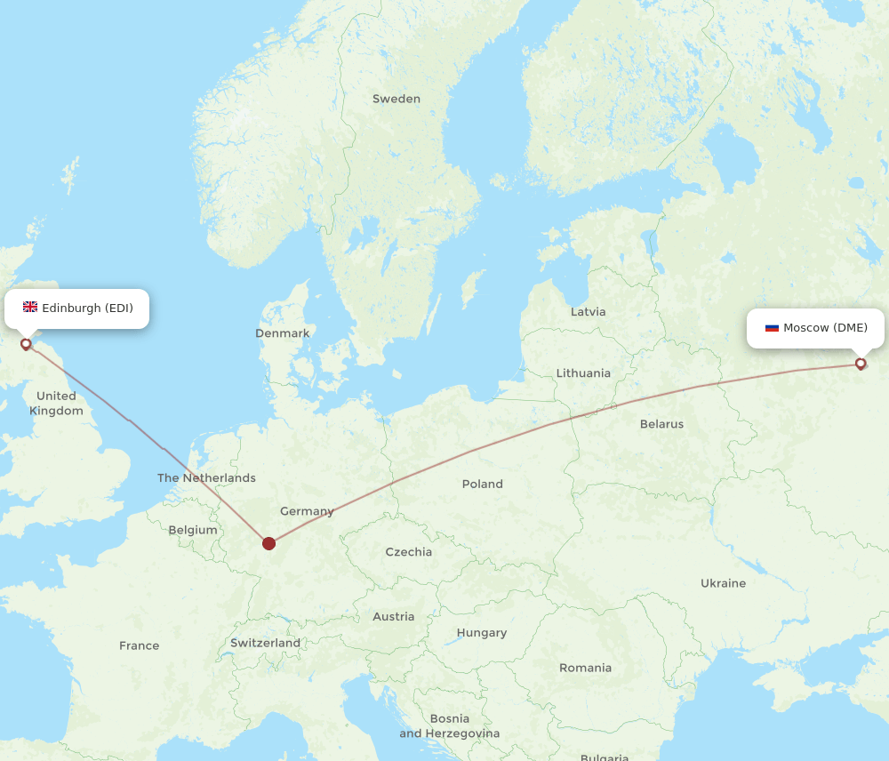 Edinburgh - Moscow route map and flight paths