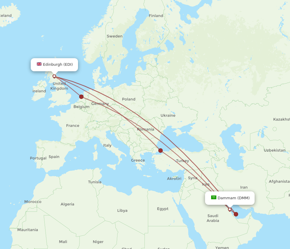 EDI to DMM flights and routes map