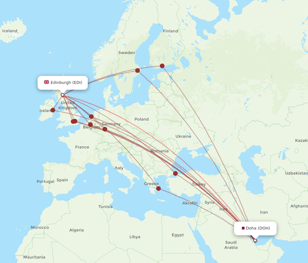 EDI to DOH flights and routes map