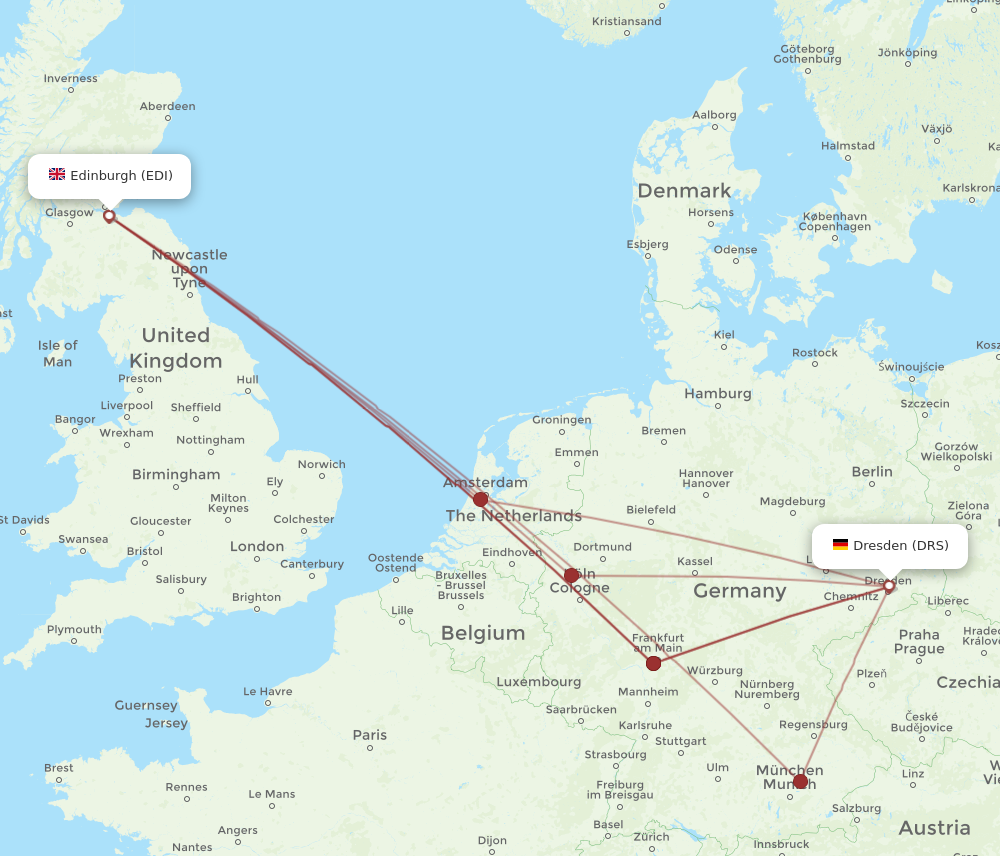 EDI to DRS flights and routes map