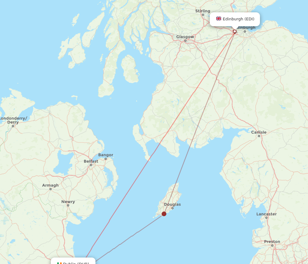 Edinburgh - Dublin route map and flight paths