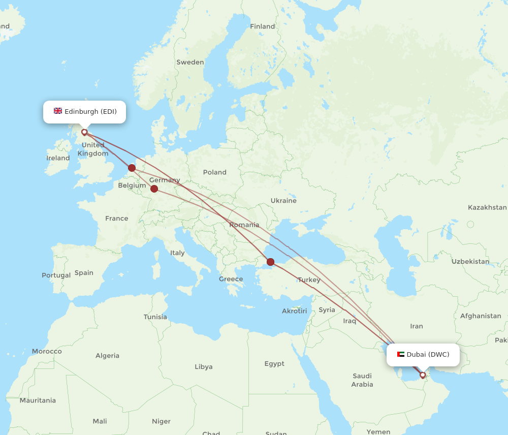 EDI to DWC flights and routes map