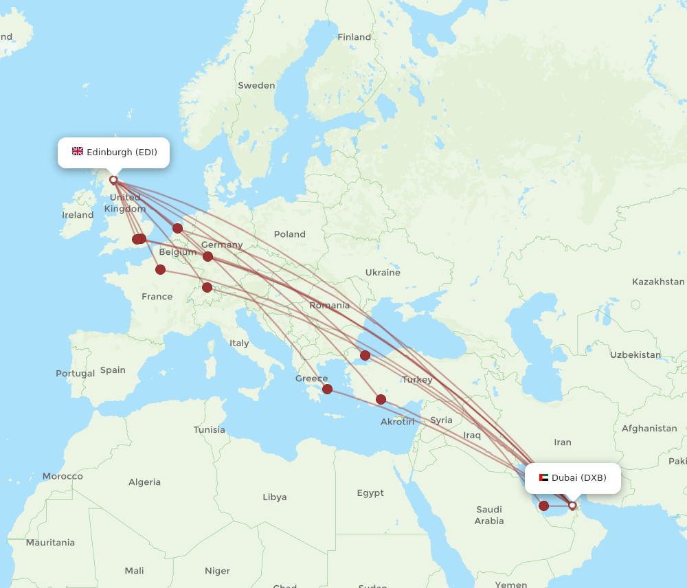 EDI to DXB flights and routes map